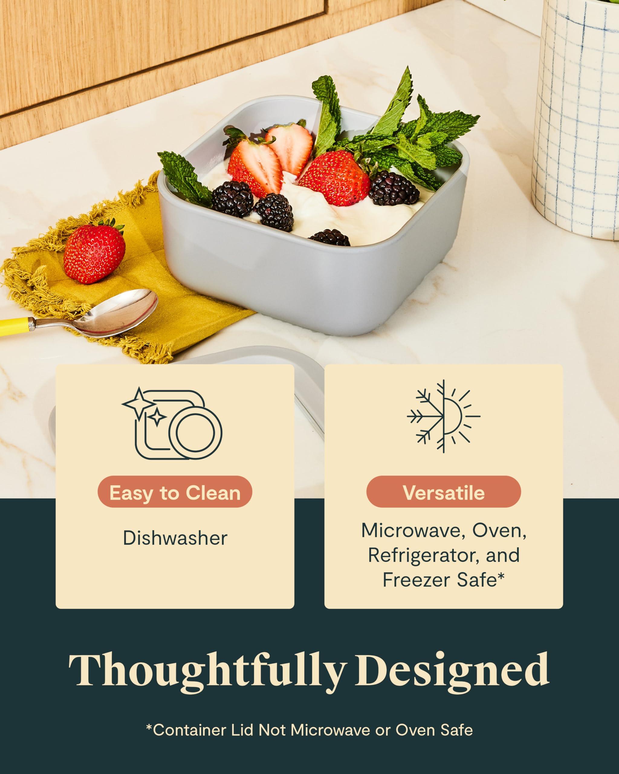 Caraway Caraway Glass Food Storage, 10 Cup Glass Container - Ceramic Coated Food Container - Easy to Store, Non Toxic, Non Stick Lunch Box Container with Glass Lids. Dishwasher, Oven, & Microwave Safe - Sage