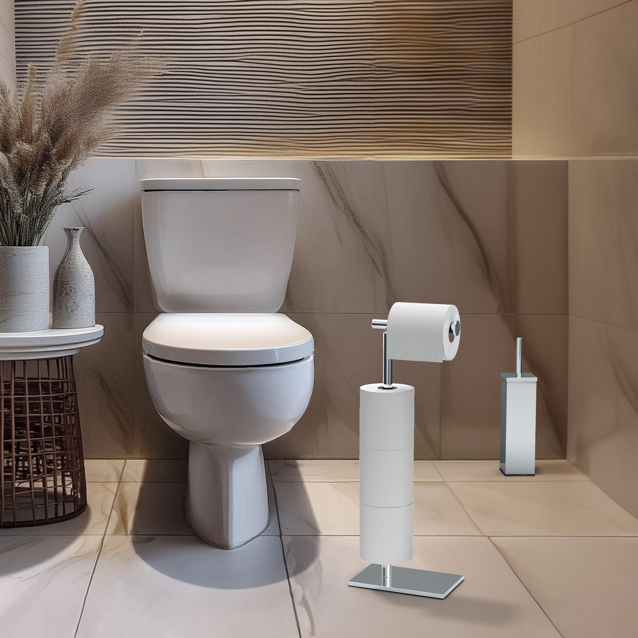 Gatco Gatco 1443C Modern Square Base Toilet Paper Holder Stand with Storage, Chrome, 21.13"H