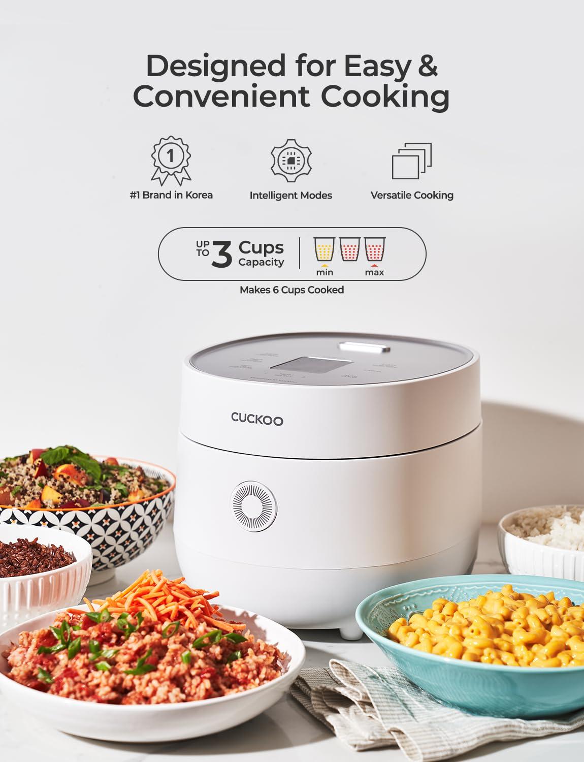 CUCKOO CUCKOO Rice Cooker 3 Cup Uncooked / 6 Cup Cooked, Modern Fuzzy Logic Rice Cooker Small with Delay Timer & Keep Warm Setting, One-Touch Auto Clean Mode, Non-Stick Inner Pot, White (CR-0375FW)