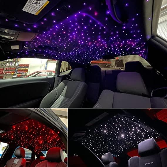 AMKI AMKI High Brightness 32W Twinkle 800pcs Fiber Optic Starlight Headliner Kit 0.03in 9.8ft+13.1ft Fiber Strands RGBW Sound Activated APP Remote Control for Car Home Roof Ceiling Decoration