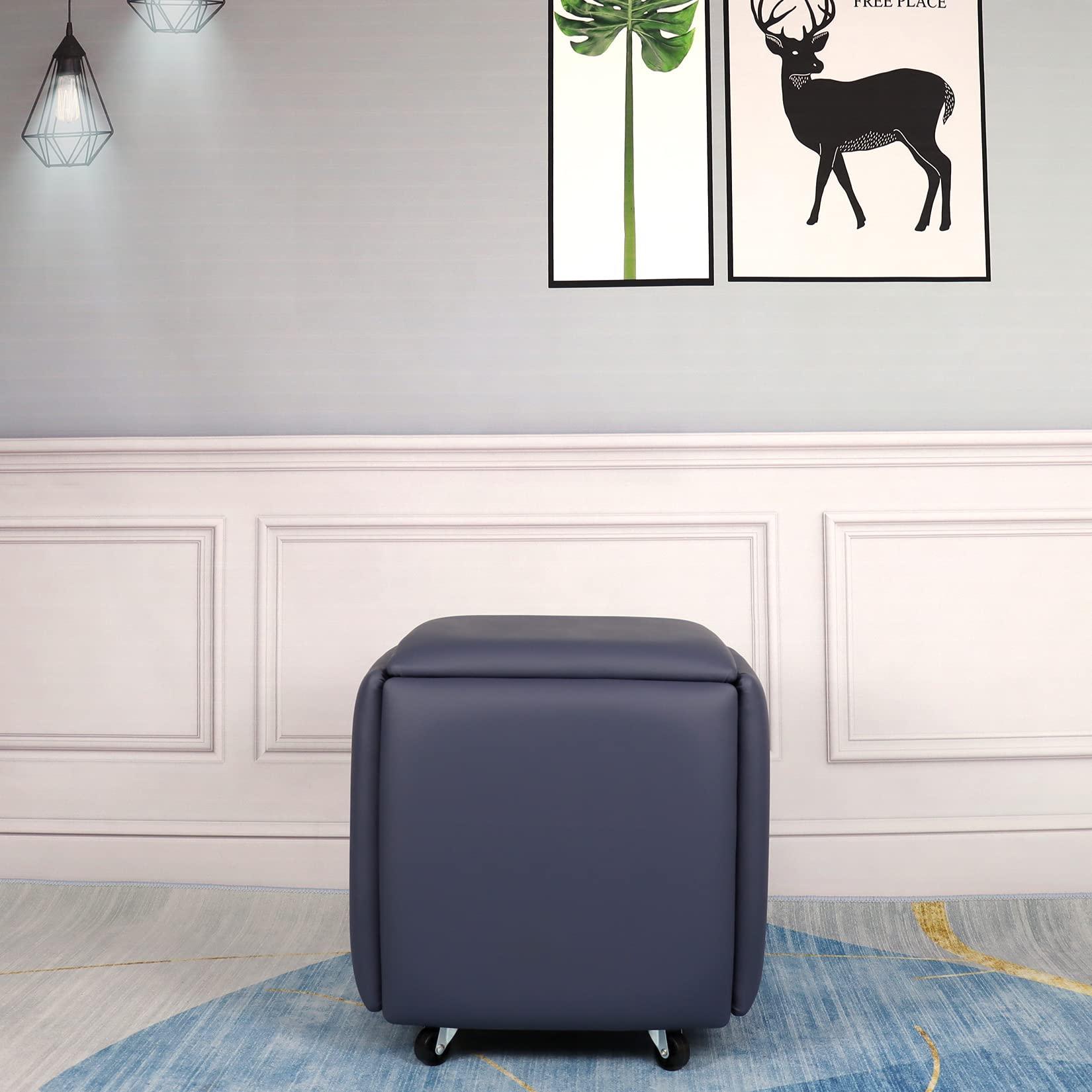 LUGSHIREE LUGSHIREE 5 in 1 Nesting Ottoman Cube Chair, Stackable Stools, Leather Square Ottoman Bench, Foot Stool with Wheels for Living Room,Dining Room 15.75x15.75x16.54 inches