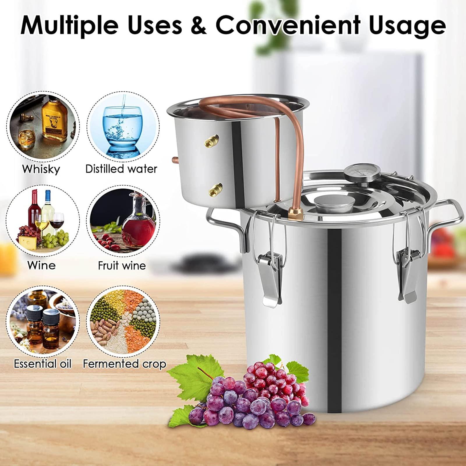 HKMA Stainless Steel Water Distiller with Build-in Thermometer - Home Fermentation Distilling Kit for DIY,6l/1.5gal