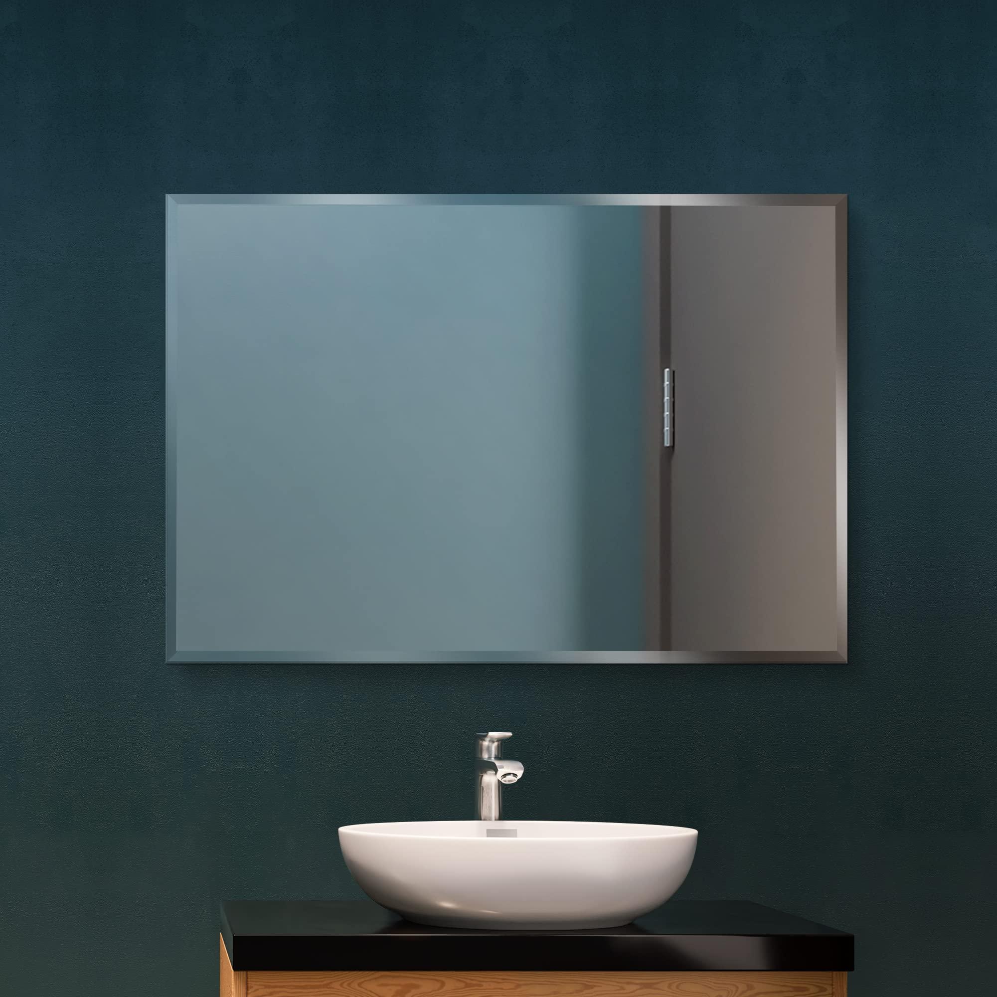 Fab Glass and Mirror Fab Glass and Mirror Rectangle Frameless Wall Mounted Safety Backing-1\" Beveled Edge Mirror for Vanityroom-Bathroom-Bedroom-Living Room, 30\"x40\" Inch, Clear