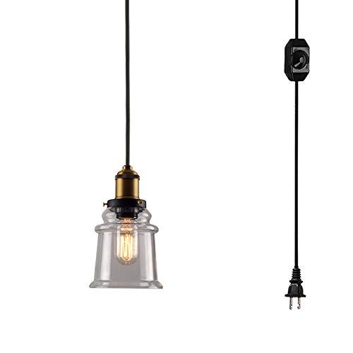 Kiven Kiven Plug-in Handmade Glass Lampshade Pendant Lamp 15 Foot Black Cord with UL Certification On/Off Dimmer Switch Bulb Not Included (TB0213)