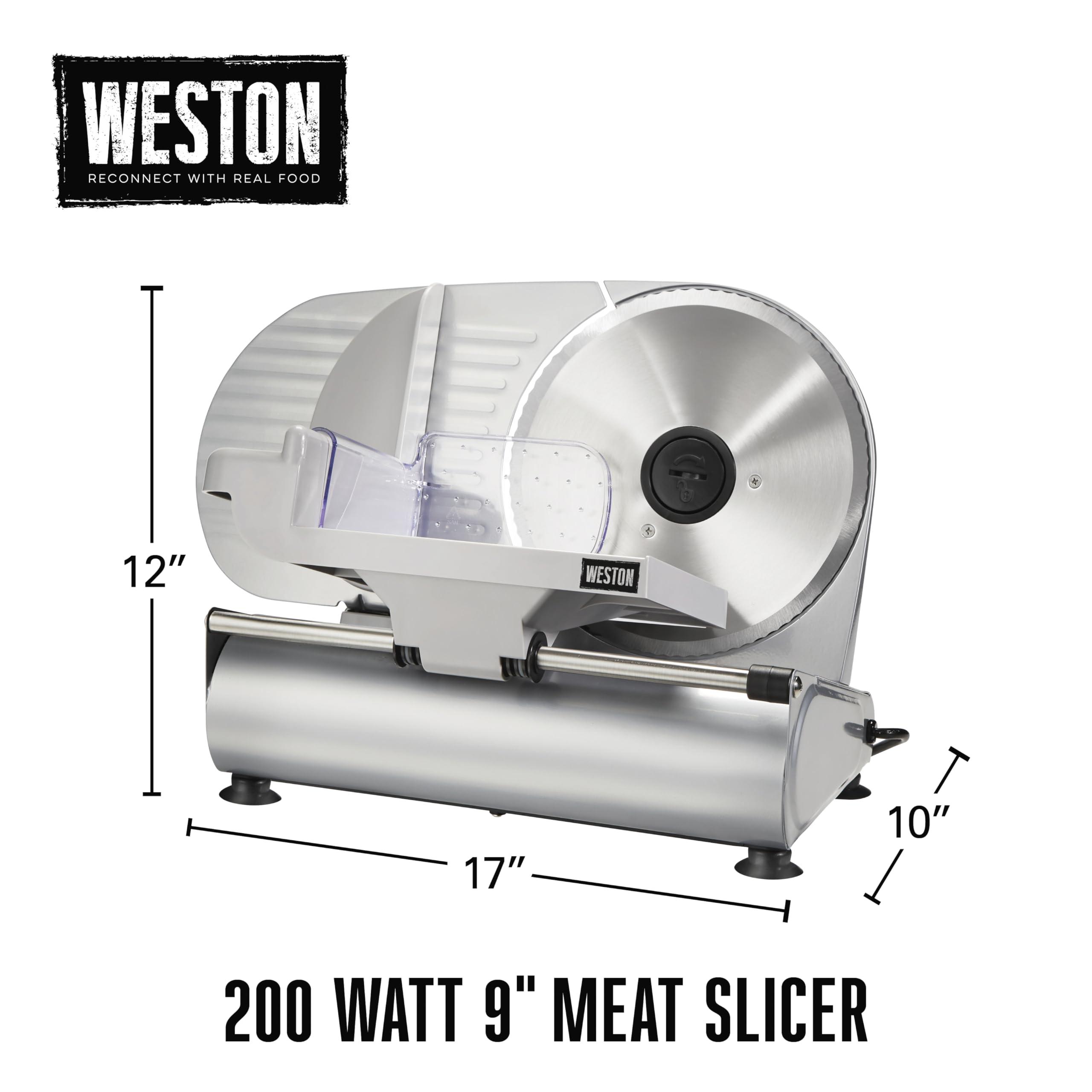 Weston Weston Electric Meat Cutting Machine, Deli & Food Slicer, Adjustable Slice Thickness, Non-Slip Suction Feet, Removable 9" Stainless Steel Blade, Easy to Clean