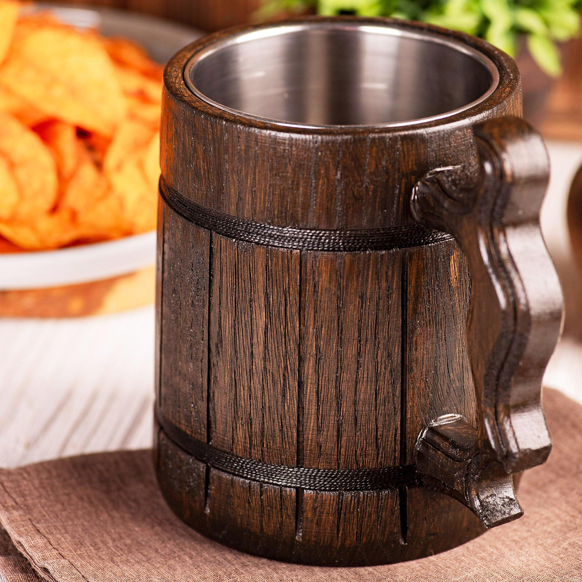 WildMugs DK Beer Mug, Personalized Stein, Wooden Tankard