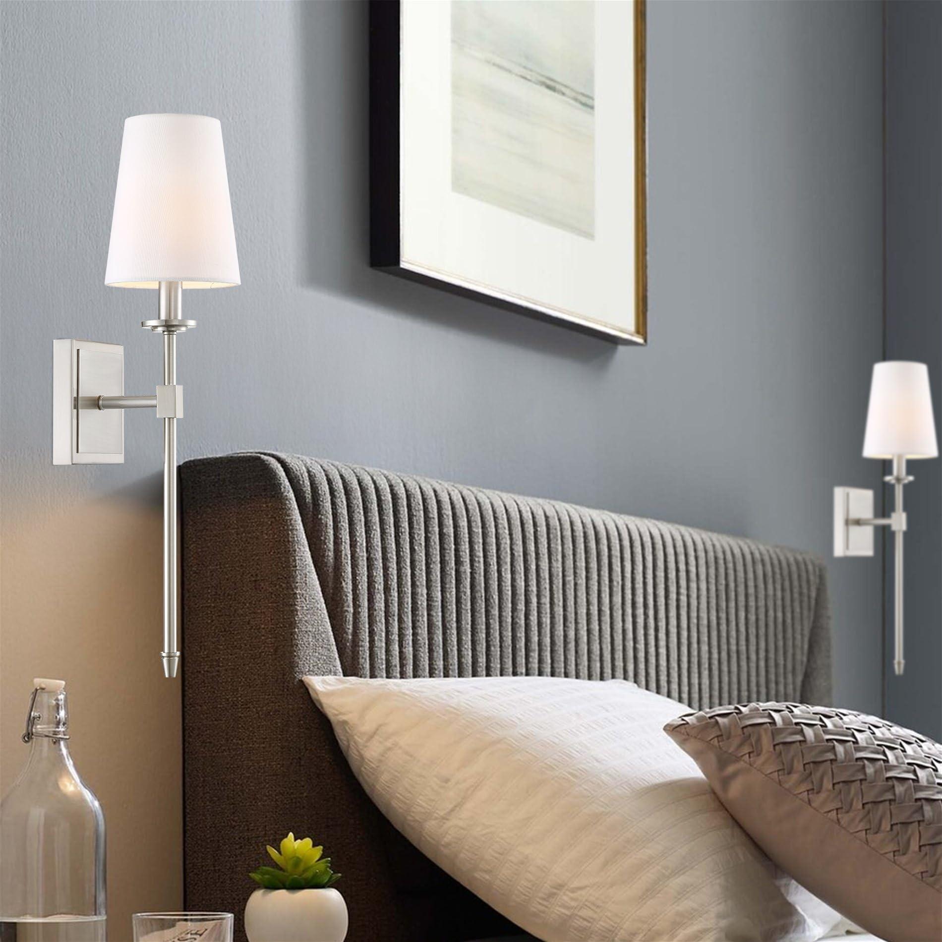 Kira Home Kira Home Torche 20" Wall Sconce/Wall Light + Linen Shade, Brushed Nickel Finish