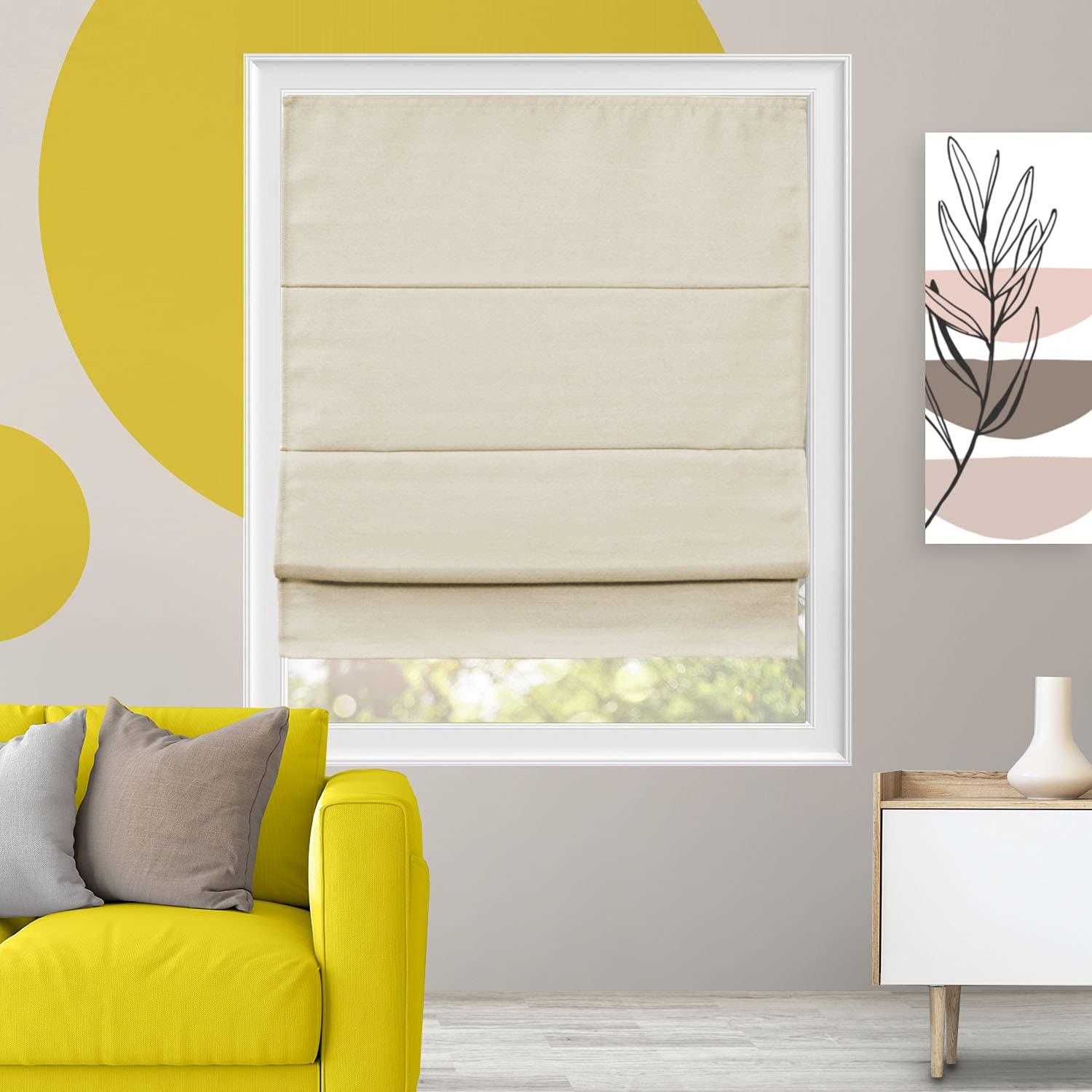 YELLOW BLINDS Cordless Roman Shades for Windows, 100% Blackout Linen Fabric Window Blind Treatment, UV Blocking, Energy Efficient and Privacy Protection, 47 x 64, Doheny Mushroom by YELLOW BLINDS