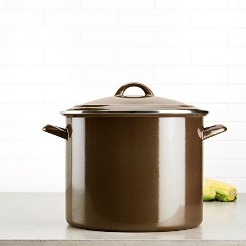 Ayesha Curry Kitchenware Ayesha Curry Enamel on Steel Stock Pot/Stockpot with Lid, 12 Quart, Brown Sugar