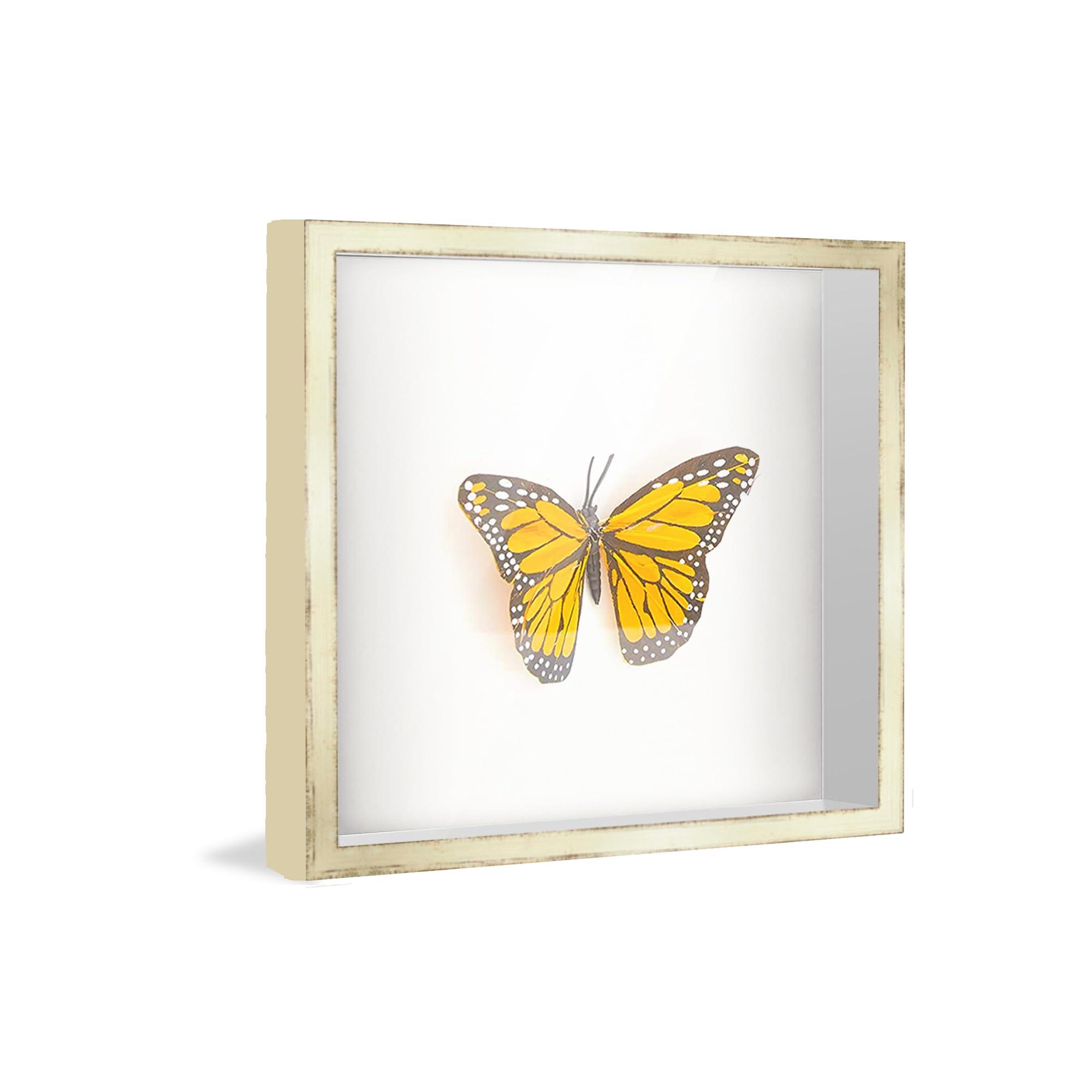 CustomPictureFrames.com 8x8 Shadow Box Frame White | 1.125 Inches Deep Real Wood Distressed Shadowbox Display Frame | UV Resistant Acrylic Front, Acid Free Backing, and Hanging Hardware | Luce Picture Frame Style