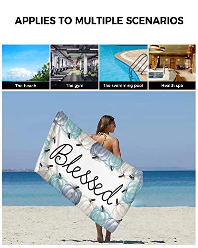 ZOE GARDEN Fall Pumpkins Bathroom Towel Set,Microfiber Bath Kitchen Beach Hand Dish Towels Set,Quick Dry Luxury Soft Decorative Towels+Set Clearance Bulk Decor(3-PC) Teal Blue White Autumn Thanksgiving Day