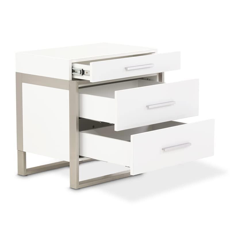 Michael Amini Michael Amini Marquee 3-Drawer Nightstand in Cloud White