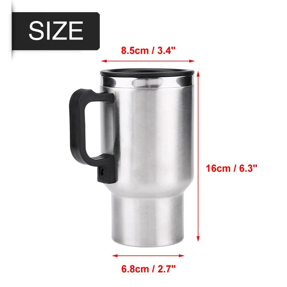 Naroote Hot Water Kettle Electric, Travel Electric Kettle, 12V 450ml Stainless Steel Car Heating Cup Car Heated Coffee Mug Electric Coffee Cup Portable Water Heater Portable Electric Kettle