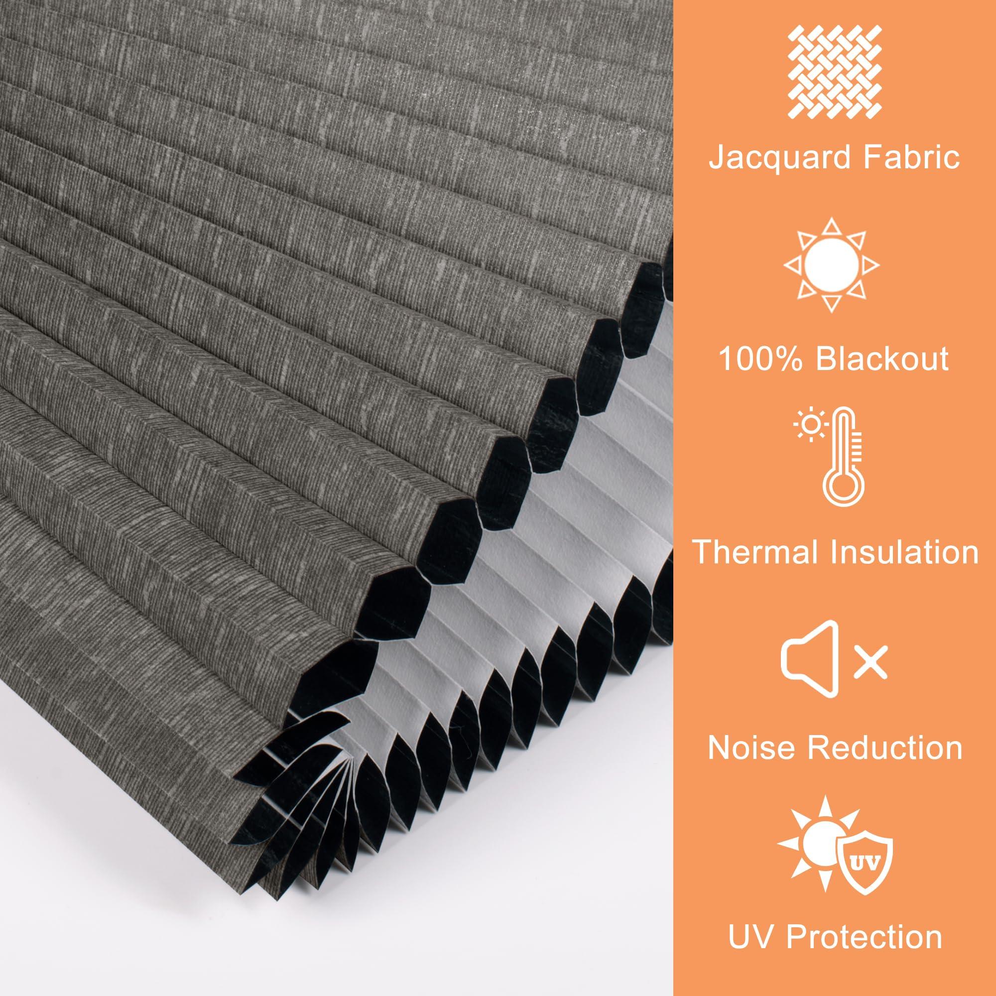 BERISSA BERISSA Blackout Cellular Window Shades Cordless Honeycomb Blinds for Windows, Stripe Jacquard Fabric Cellular Blinds Noise Reduction Thermal Insulated Pull Down Shades for Home(37.5"W x 56"H)Brown