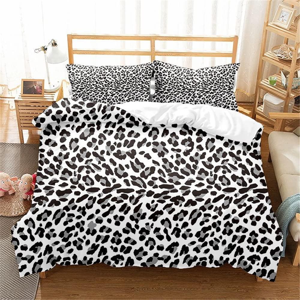 BYMOS Animal Leopard Duvet Cover Cheetah Print Bedding Set Soft Quilt Cover White and Black Twin Comforter Cover with 1 Pillowcase (no Comforter)