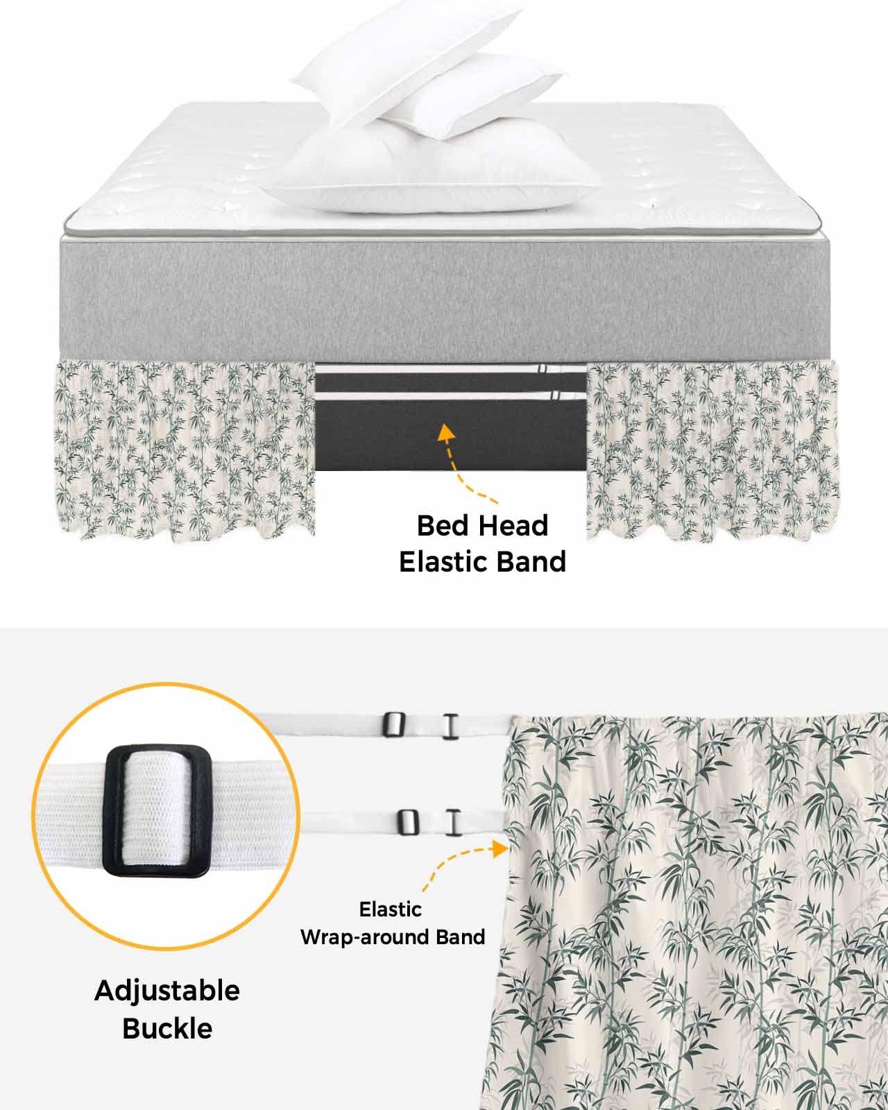 RisQiten Beige Bed Skirt Queen Size 16 Inch Drop, Adjustable Elastic Bedskirt Dust Ruffle for Queen Bed, Natural Botanical Landscape Painting Wrap Around Bed Skirts Luxurious Pleated Bed Frame Cover