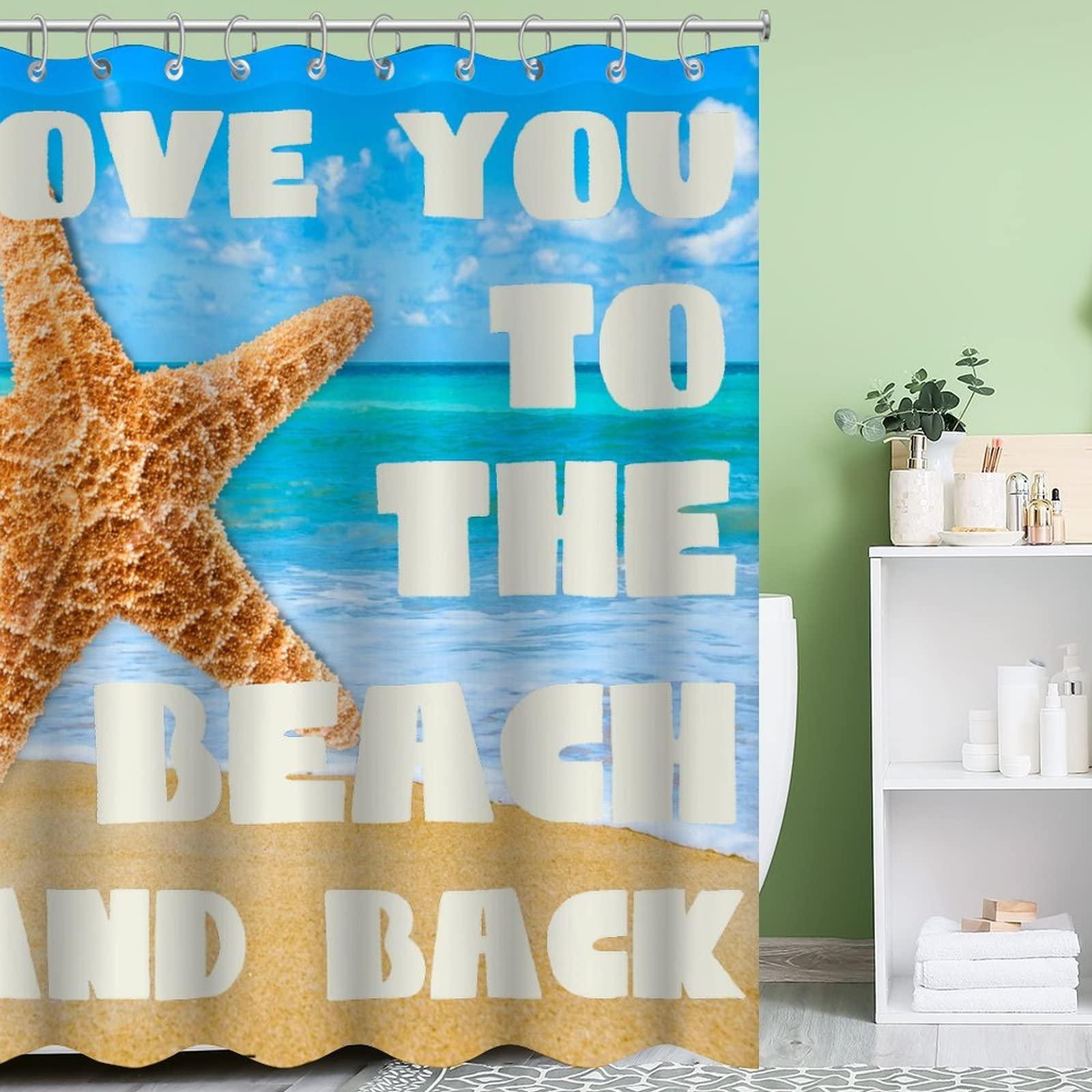 Generic Beach Seashell Shower Curtain for Bathroom Decor 72x78in Ocean Beach Starfish Bathtub Accessories Modern Waterproof Fabric Shower Curtains with Hooks Beach House Decorations
