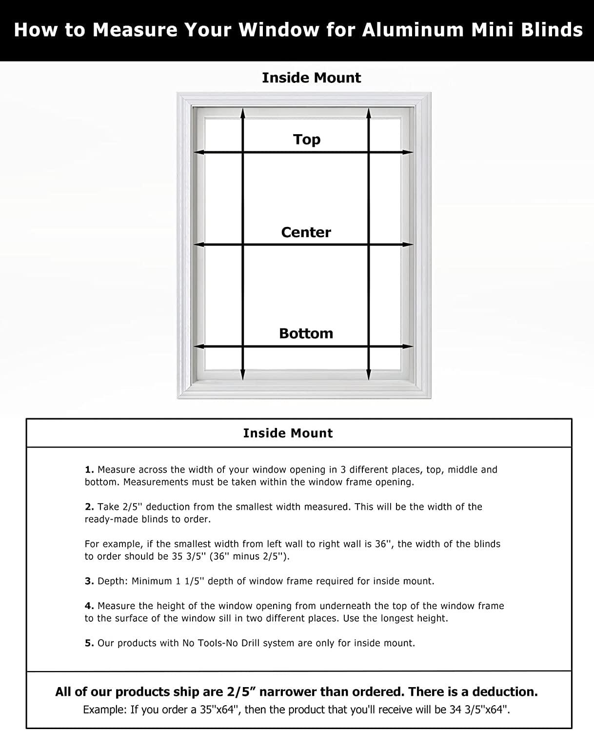 LazBlinds LazBlinds No Tools-No Drill 1" Aluminum Mini Blinds, Cordless Blinds for Indoor Windows, Light Filtering Horizontal Blinds and Shades for Window Size 48'' W x 64'' H, Black