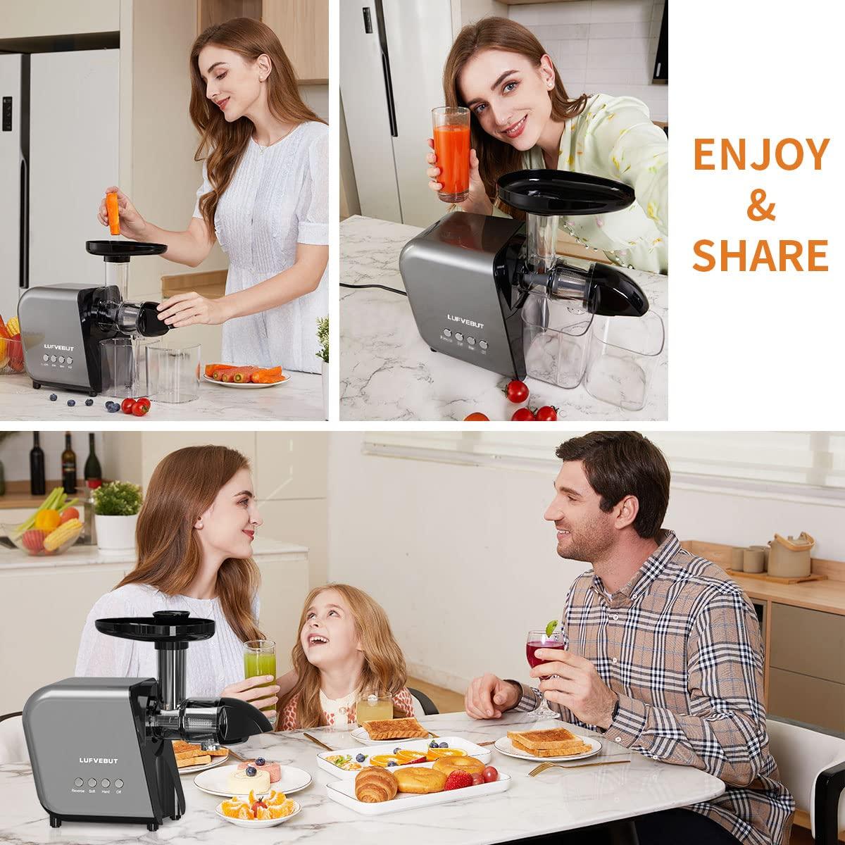 LUFVEBUT Slow Juicer Machine for Vegetables and Fruits Cold Press Masticating Juicer Extractor Celery Wheatgrass Leafy Greens Carrot Ginger Beet, Easy to Clean Juicer BPA-Free Reverse Function,Dishwasher Safe