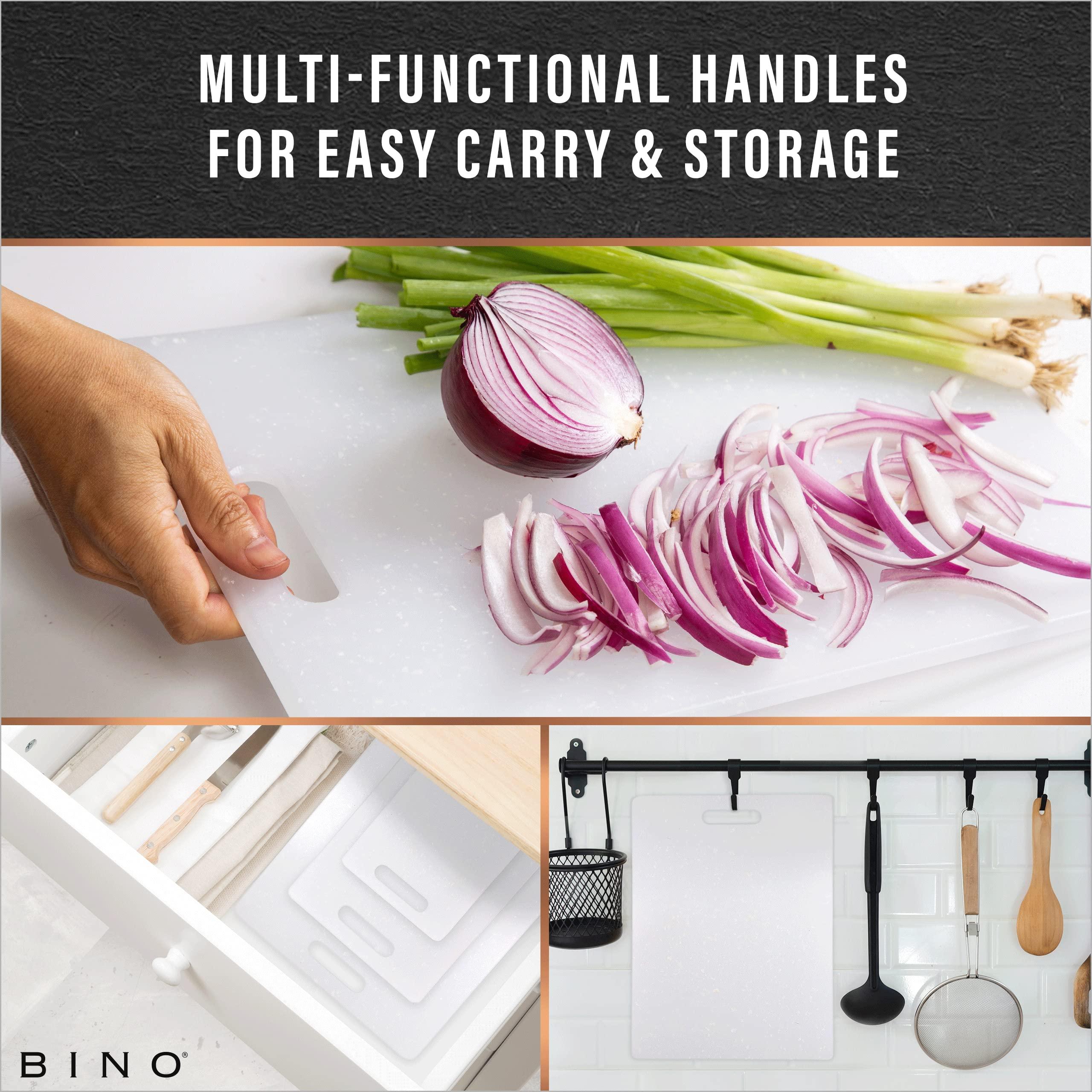 BINO BINO Cutting Board - 3-Piece Chopping Boards | BPA-Free Plastic, Durable, Multipurpose, Dual-Sided, Dishwasher Safe, Easy to Clean | Charcuterie Accessories | Home & Kitchen Utensils Frosted Granite