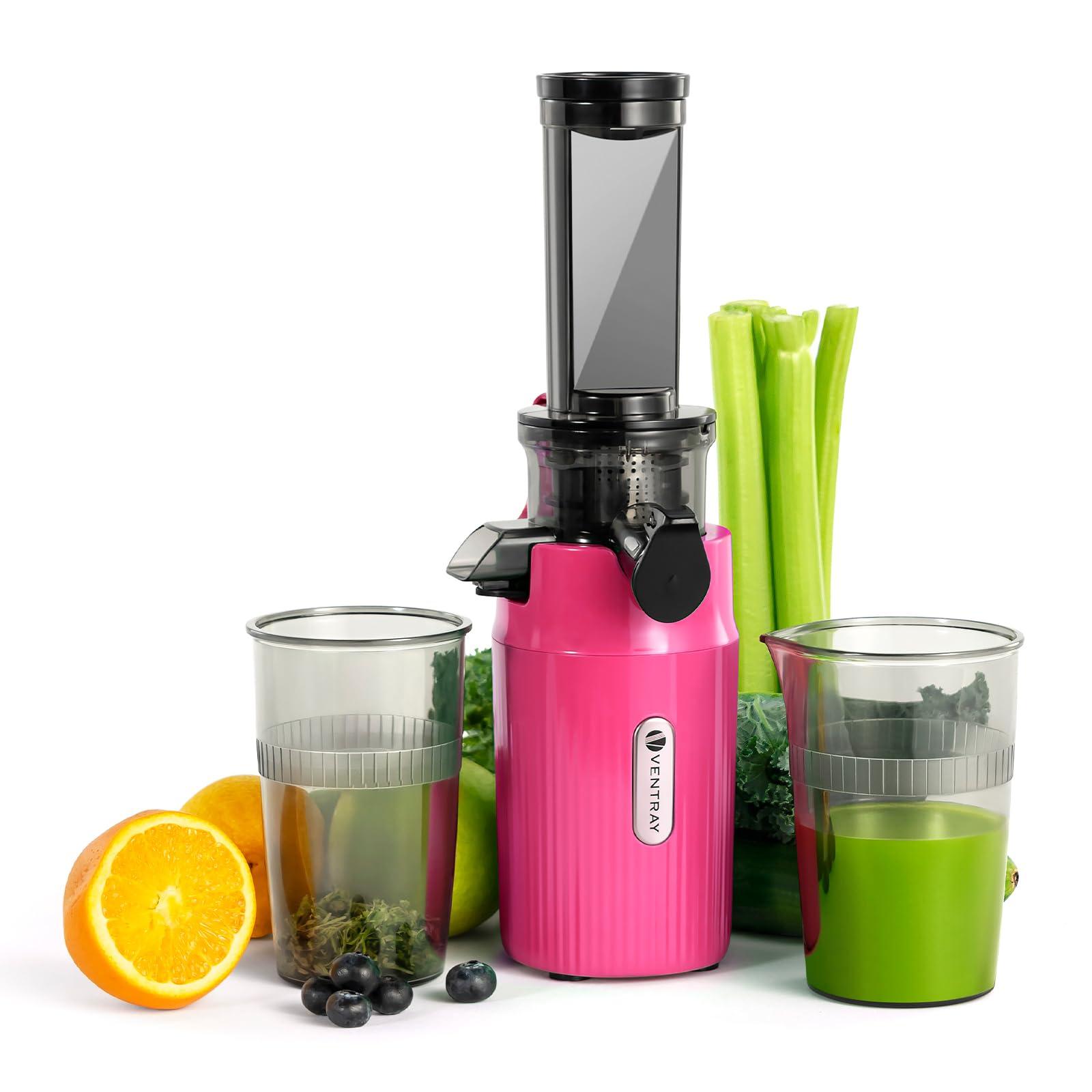 Ventray Ventray Ginnie Mini Cold Press Juicer, Small Slow Masticating Juicer for Vegetables Fruits, High Juice Yield, Easy to Clean, Space-Saving, Fit for Personal/Travel/Picnic/Office - Pink