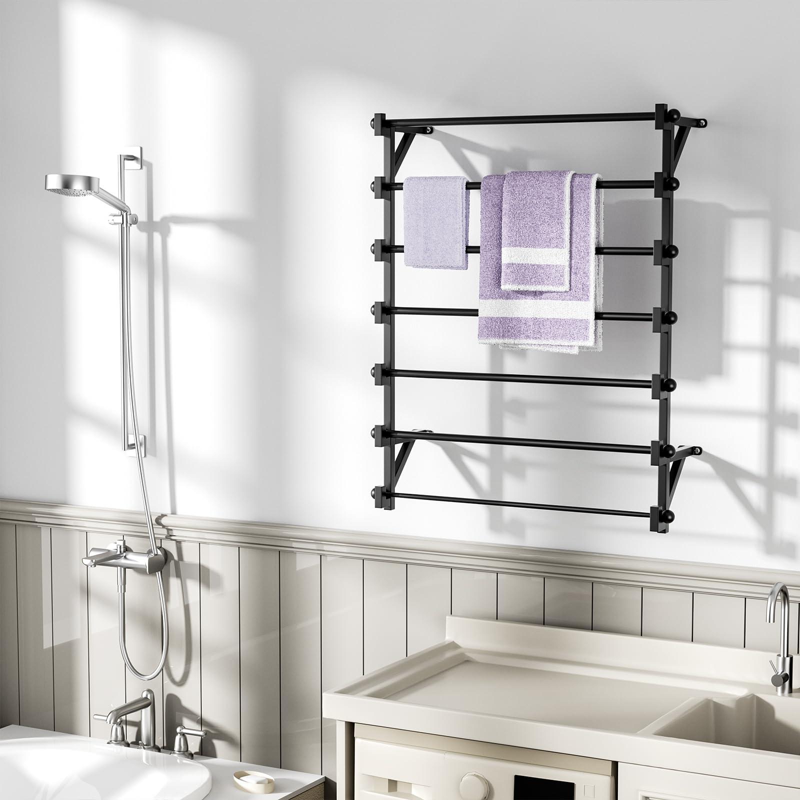 FWTXZTER FWTXZTER Wall Mounted Display Rack, 7-Layer Wall Wrapping Paper Ribbon Organizer for Flower Shop, Tie Scarf Rack Belt Towel Holder Retail Stores Metal Shelving