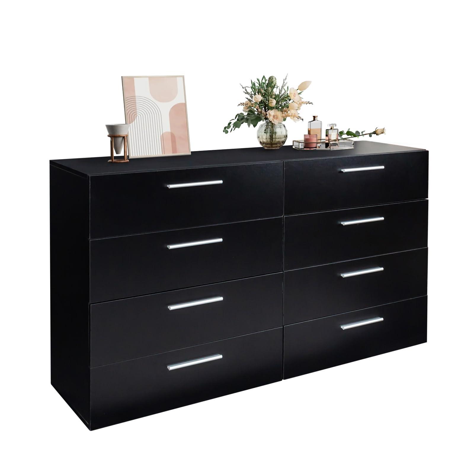 UZUGUL UZUGUL Black Dresser for Bedroom,Modern Large 8 Drawer Dresser,Wood Dresser,Storage Chest of Drawer,Dresser Bedroom Furniture,TV Dresser for Living Room