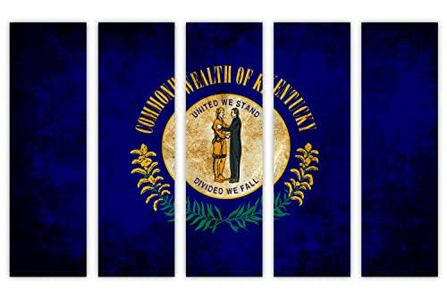 Canvas Quest 90 x 60 TOTAL - Kentucky State Flag Grunge Canvas Print Wall Art - 5 Panel Split. Home decor Flag Art