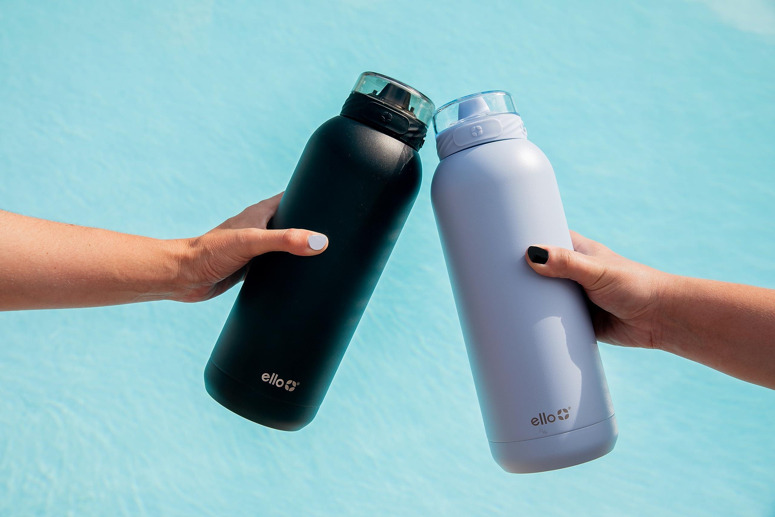 Ello Ello Cooper 40oz Stainless Steel Water Bottle with Straw and Carry Handle, Double Walled and Vacuum Insulated Metal, Leak Proof Locking Lid with Soft Silicone Spout, Reusable, BPA Free, Black