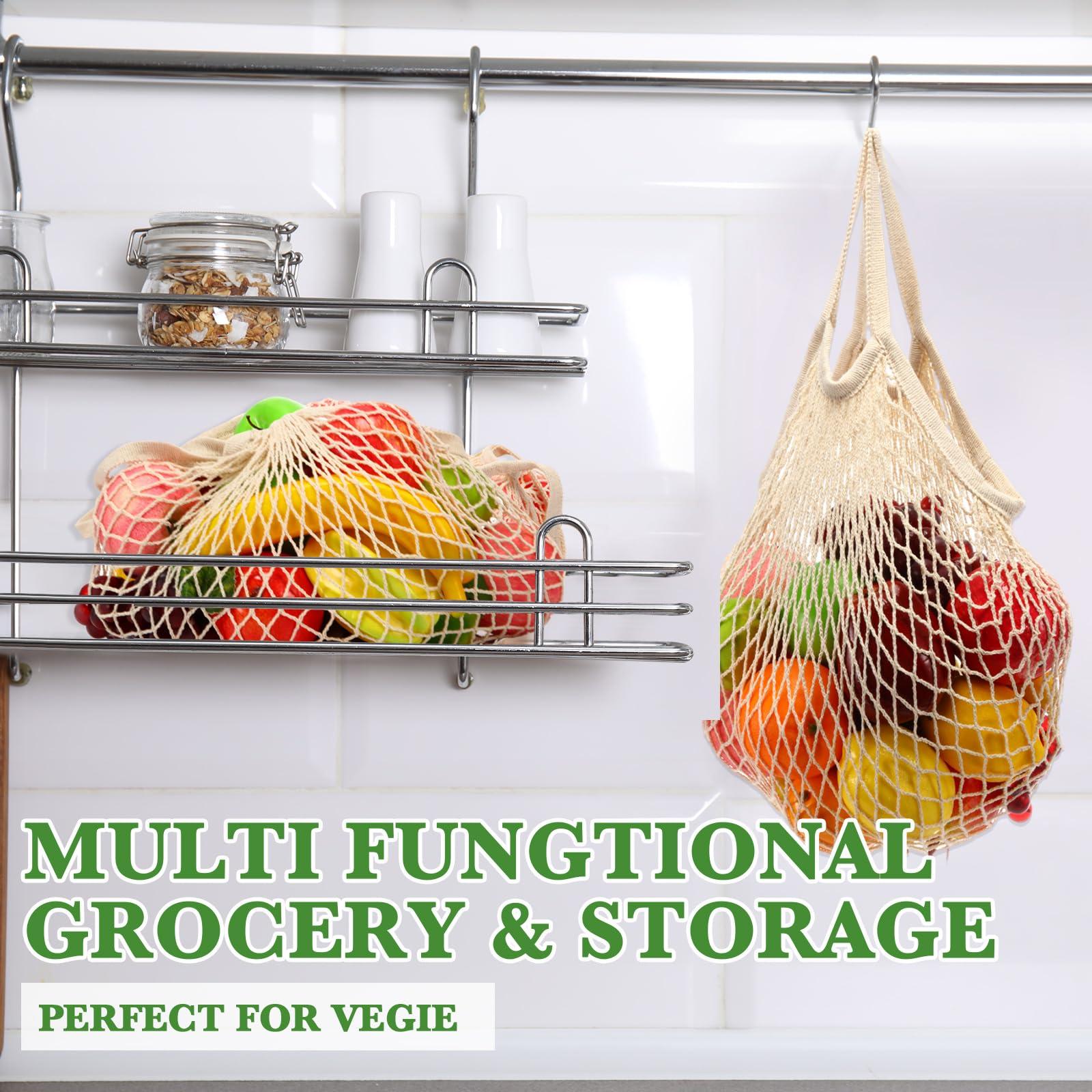 Woanger Woanger 24 Pcs Reusable Cotton Mesh Produce Shopping Bags Washable Grocery Bag Net Portable Fruit and Vegetable Bag Cotton String Bags Long Handle Net Tote Organizer (Short Handle)