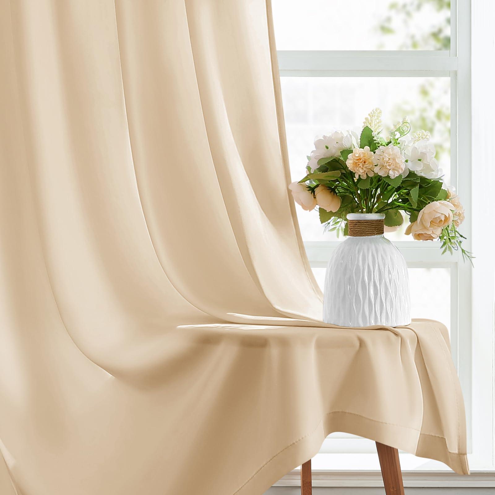 HOMEIDEAS HOMEIDEAS Non-See-Through Beige Privacy Sheer Curtains, 52 X 84 Inches Long 2 Panels Taupe Sheer Curtains Light Filtering Window Drapes for Bedroom Living Room