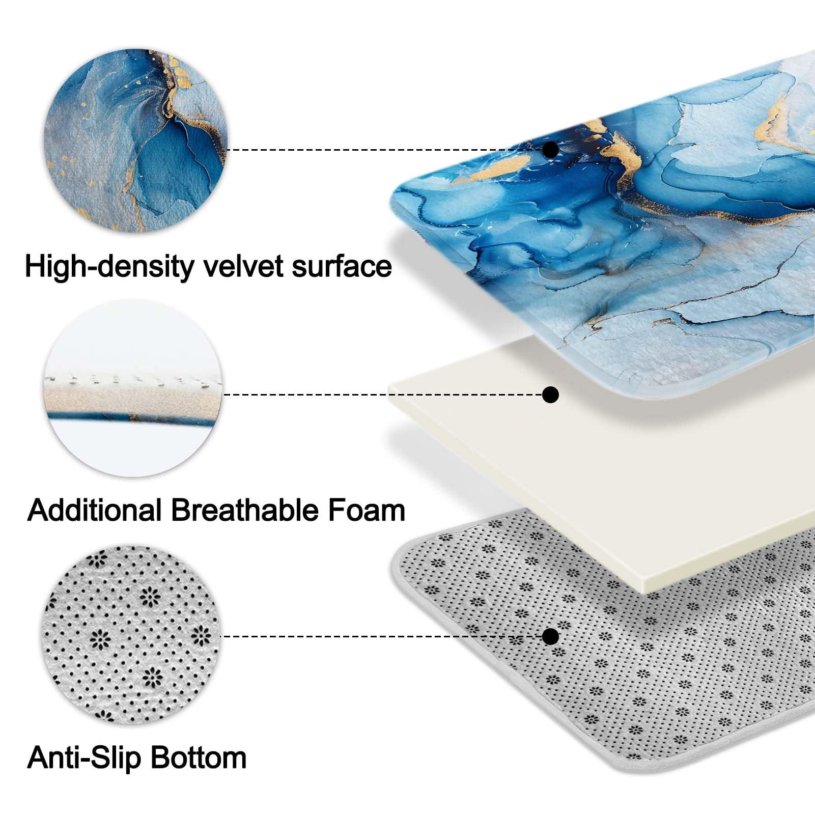 Lnond Lnond 4Pcs Bathroom Sets with Shower Curtain and Rugs, Marble Bathroom Shower Curtain Sets, Blue Gold Modern Art Bathroom Sets with Rugs and Accessories