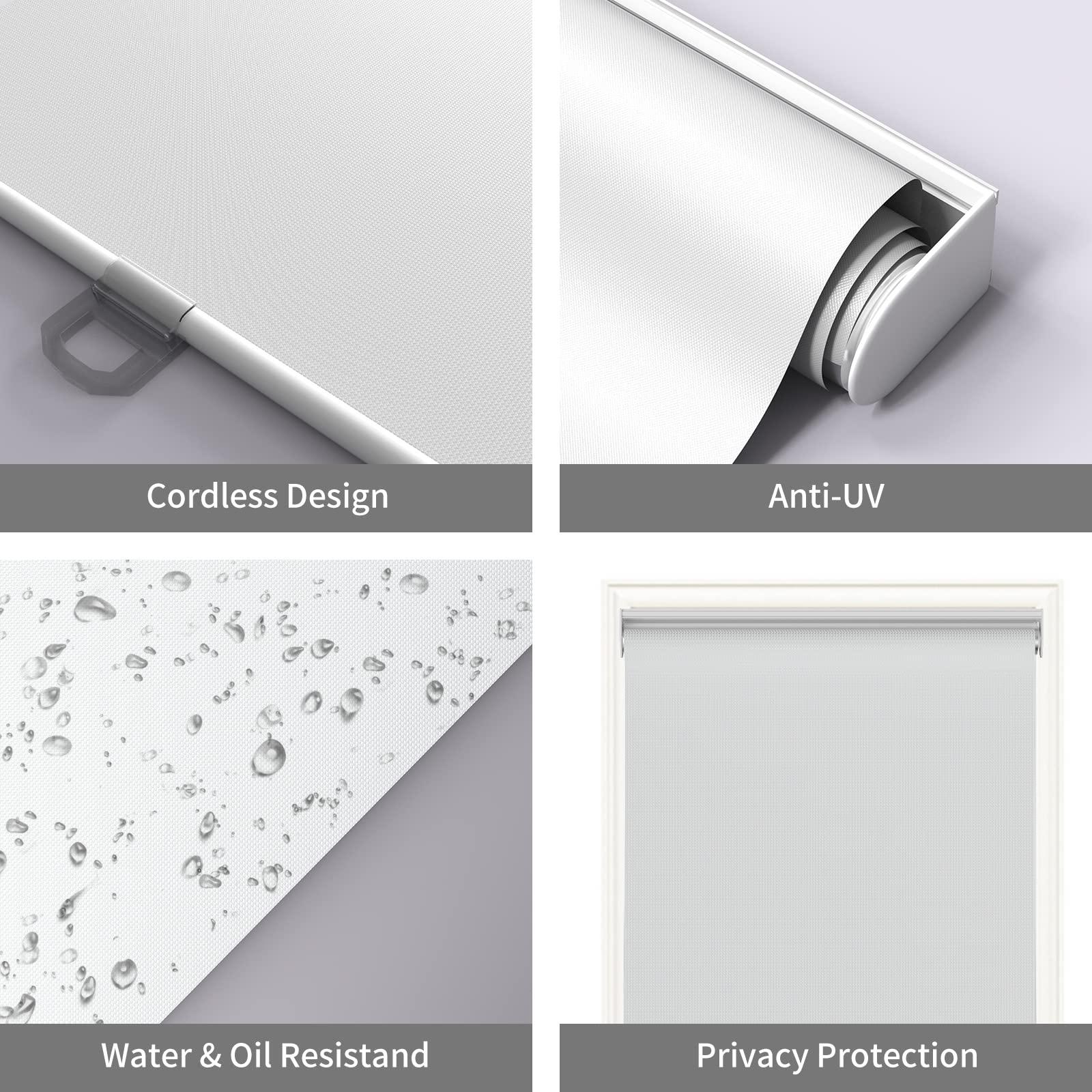 Viegon Blackout Blinds for Windows Roller Blinds with Thermal Insulated & Anti-UV 100% Black Out Window Blinds for Bedroom, Easy to Install & Cordless[White,30" Customize]