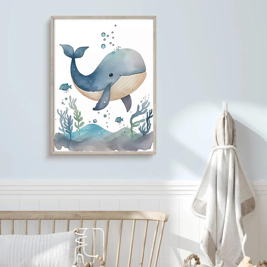 Sfwarmart Sfwarmart Cartoon Ocean Animals Whale Seahorse Turtle Nursery Wall Art Canvas Painting Poster And Prints Wall Picture Baby Kids Room Decor 8x10Inchx6pcs Unframed