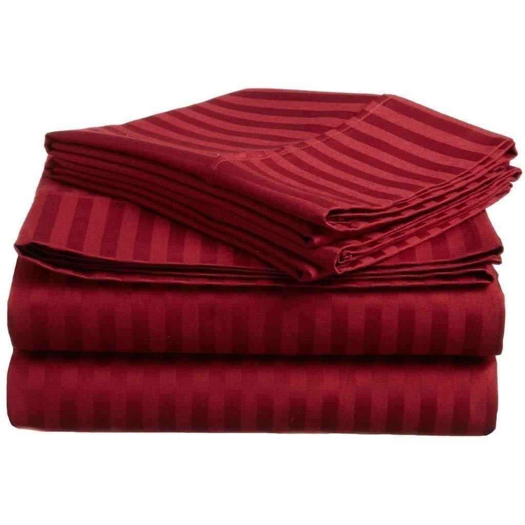 Singh\'s Textiles Singh\'s Textiles 700 Thread Count 100% Egyptian Cotton 4-Piece Sheet Set Fits Mattress Upto 17-18\' Inches\' Deep Pocket Full XL (54\" X 80\") Burgundy Stripe