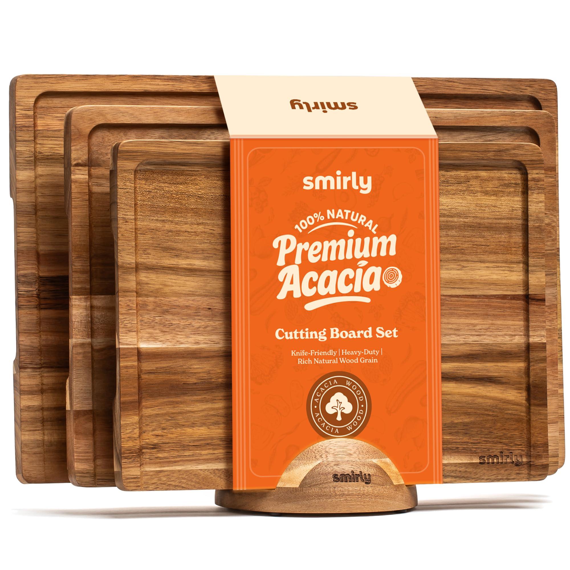 SMIRLY SMIRLY Wood Cutting Boards For Kitchen Meal Prep & Serving, Bamboo Cutting Board Set, Charcuterie Chopping Boards and Wooden Cutting Boards for Kitchen