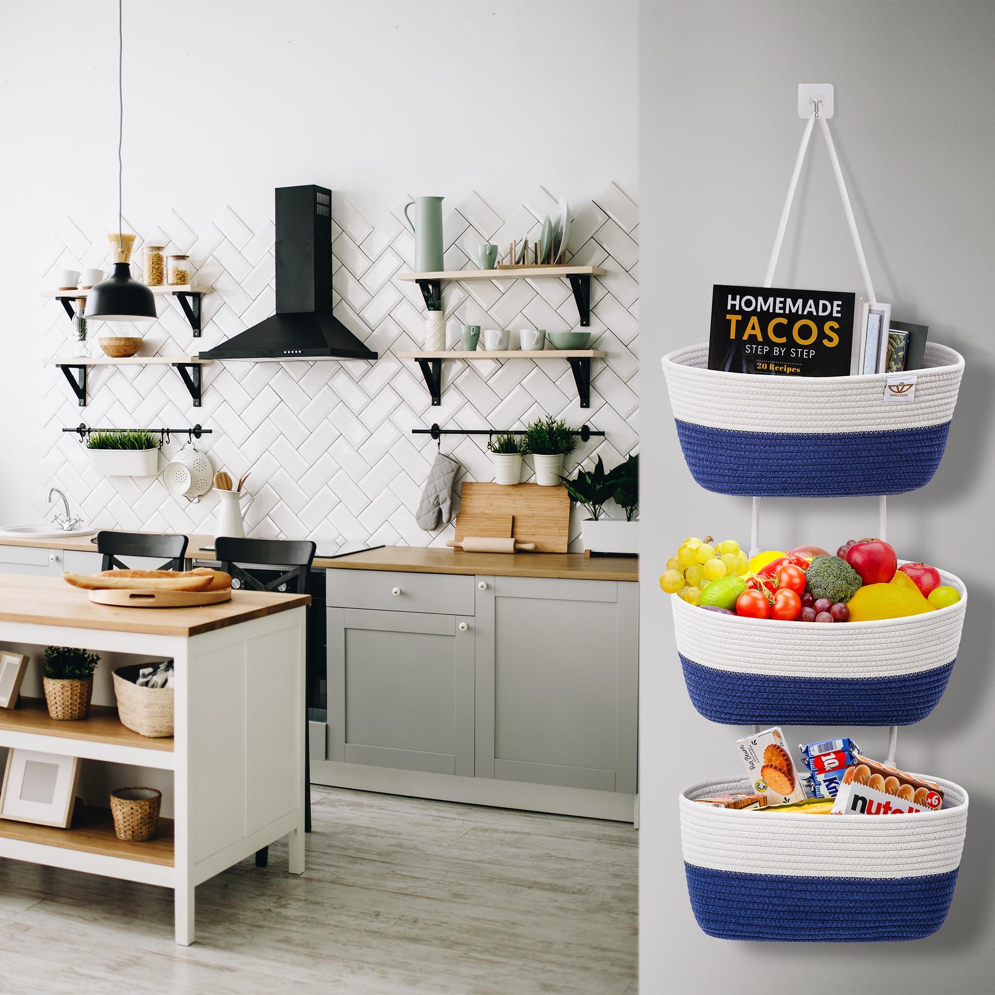 DaVera Design Wall Basket, Hanging Basket, Hanging Wall Baskets, Wall Hanging Baskets for Storage, Wall Basket Storage, Hanging Baskets for Organizing,DaVera Design, Navy and white