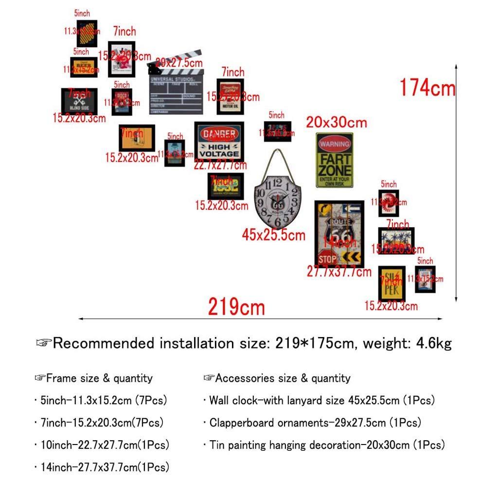 ZXW ZXW Staircase Photo Wall Set, Mix and Match Photo Frames, Decorative Clocks, 16 Photo Frames & 3 Accessories-Black