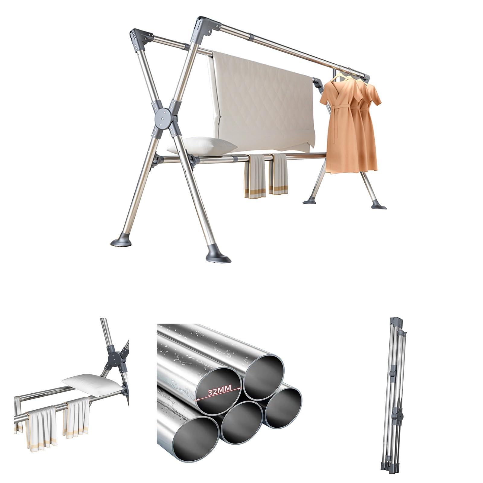 RIFWOVE Freestanding Laundry Rack, Drying Rack Clothing, Laundry Clothes Storage, Clothes Drying Rack, Tall Metal Foldable Laundry Clothes Drying Rack Stand, Stainless Steel Laundry Rack ( Color : Silver , Si