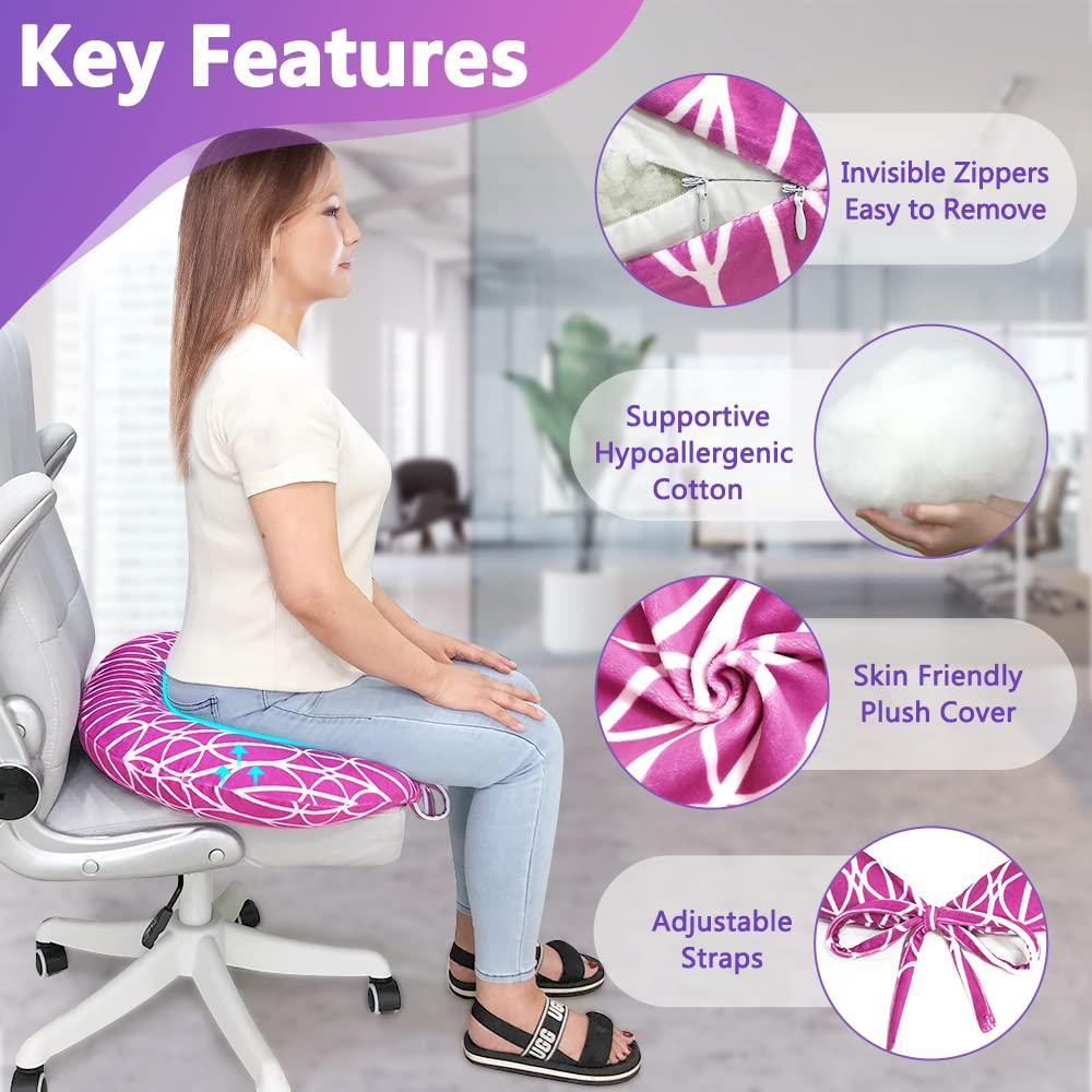 AOSSA AOSSA BBL Sleeping Pillow After Surgery, Booty Butt Pillow for Sitting, Brazilian Butt Lift Support Cushion, BBL Chair Bed Post Surgery Supplies Recovery Foam, Donut Lifting Seat Cushion (Pink)