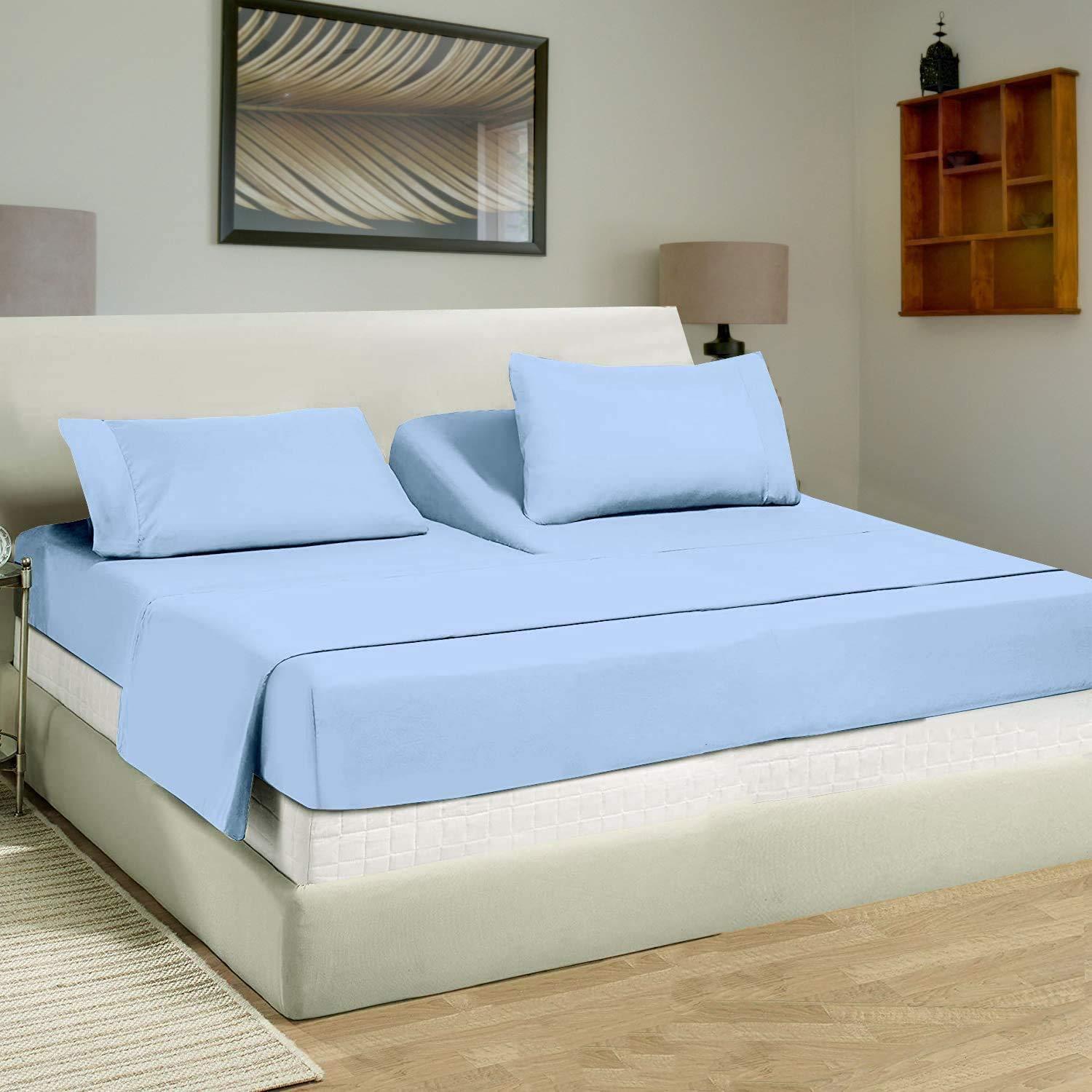BEDDING HOMES BEDDING HOMES Split Head King Sheets Sets for Adjustable Beds - Top Split King Size Sheets Sets for Adjustable Bed 28 Inch Split Top King Sheets Flex Top King Sheets 4 Pcs 18 Inch Drop - Light Blue