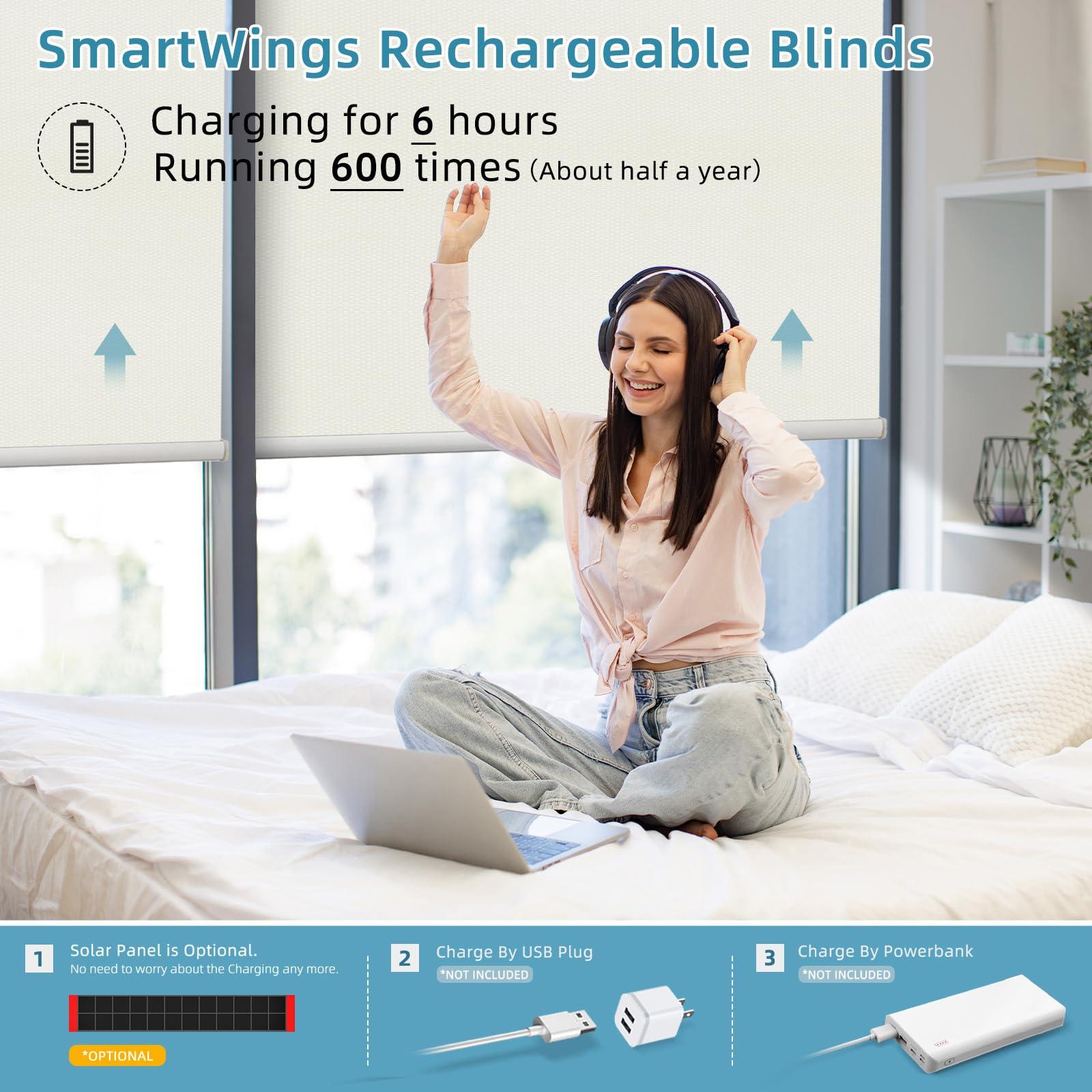 SmartWings SmartWings Motorized Blinds Compatible with Alexa and Google, Automatic Z-Wave/Zigbee Smart Shades with Remote, 100% Blackout Roller Shade, Customized Vinyl Waterproof Blind, Beige