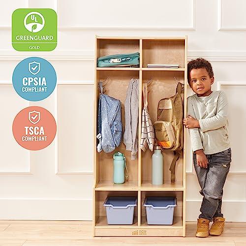 ECR4Kids ECR4Kids 2-Section Coat Locker with Bench, Classroom Furniture, Natural