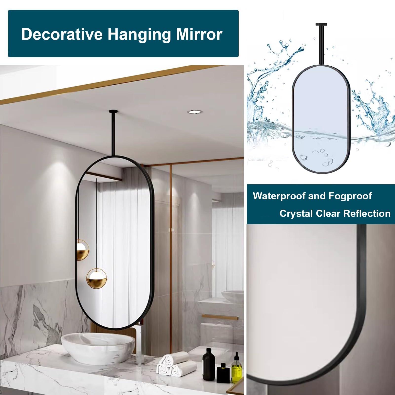 SXBHDM Ceiling Mounted Mirror with Black Metal Frame, Modern Decorative Mirrors Bathroom Vanity Mirror Hanging Rod Mirror for Bathroom Washroom Entrance Hallway (Size : 40cmx60cm)