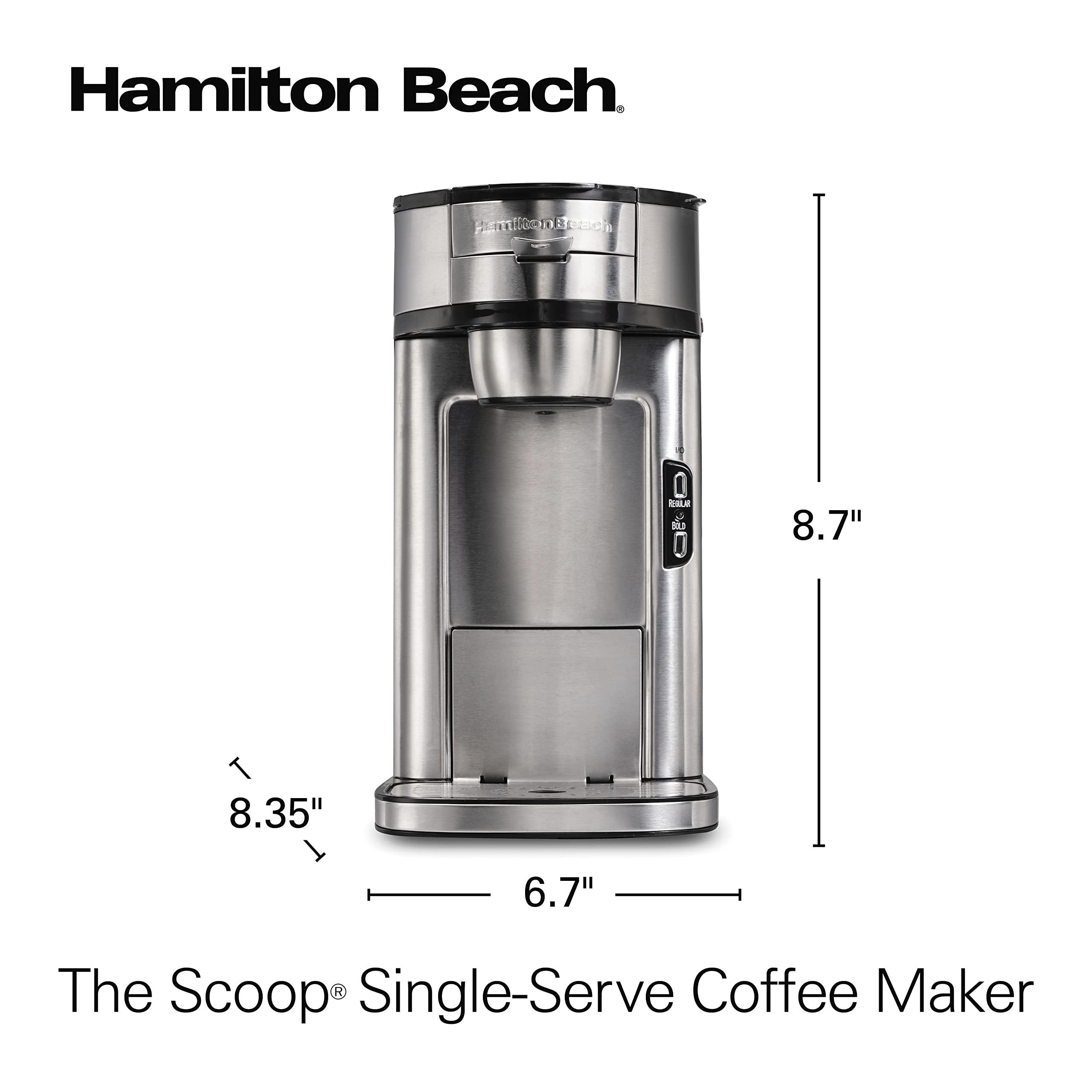 Hamilton Beach Hamilton Beach The Scoop Single Serve Coffee Maker & Fast Grounds Brewer, Brews in Minutes, 8-14oz. Cups, Stainless Steel