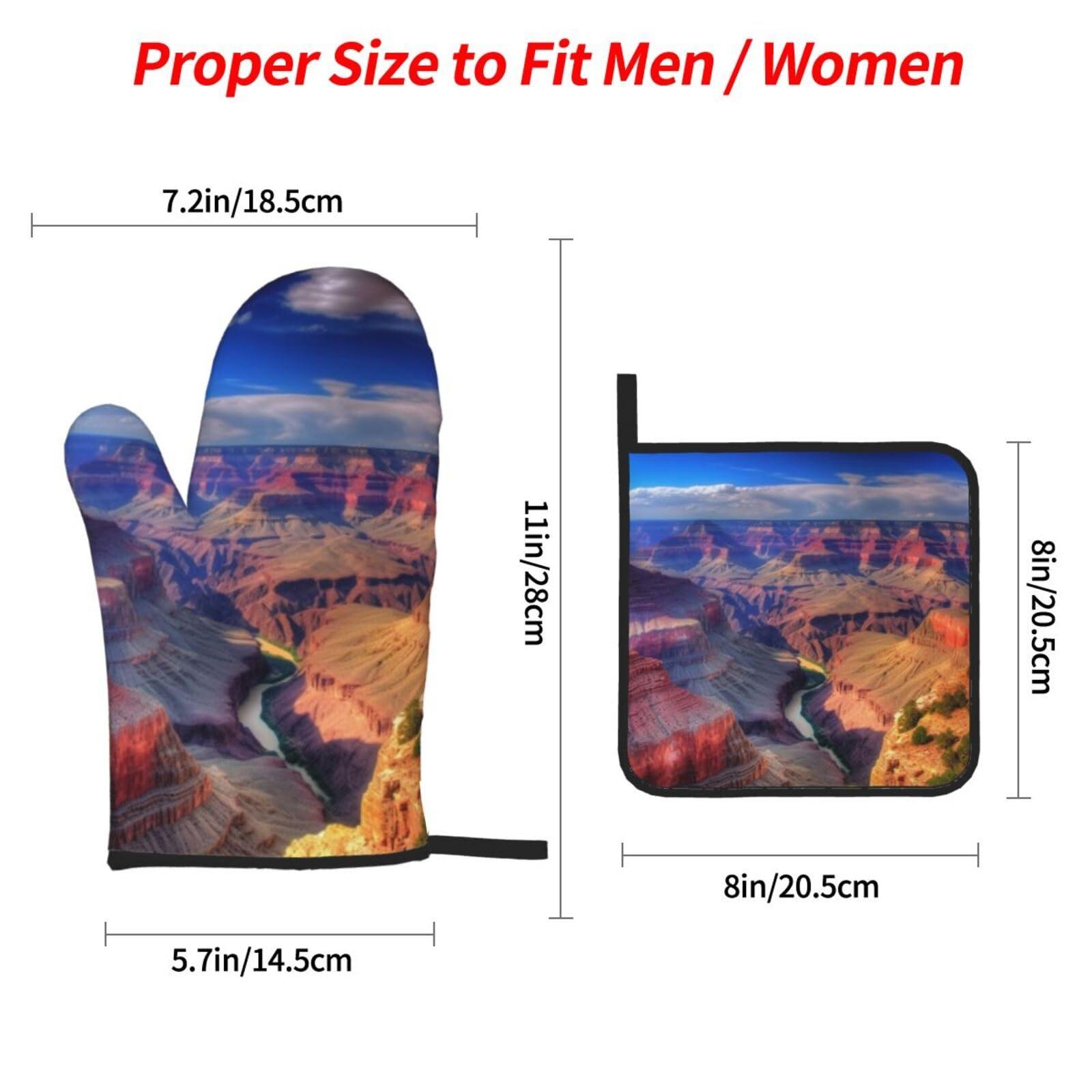AdaNti Beauty Grand Canyon Print Oven Mitts and Pot Holders 4pcs Set High Heat Resistant Hot Pads Waterproof Oven Gloves BBQ Gloves for BBQ Cooking Baking