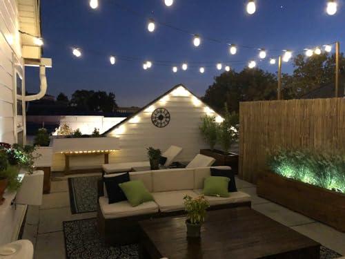Brightech Brightech Ambience Pro Solar Powered Outdoor String Lights, 27 ft Commercial Grade Waterproof Patio Lights, 12 Edison Bulbs, Shatterproof LED String Lights for Outside, Porch - 1W Soft White