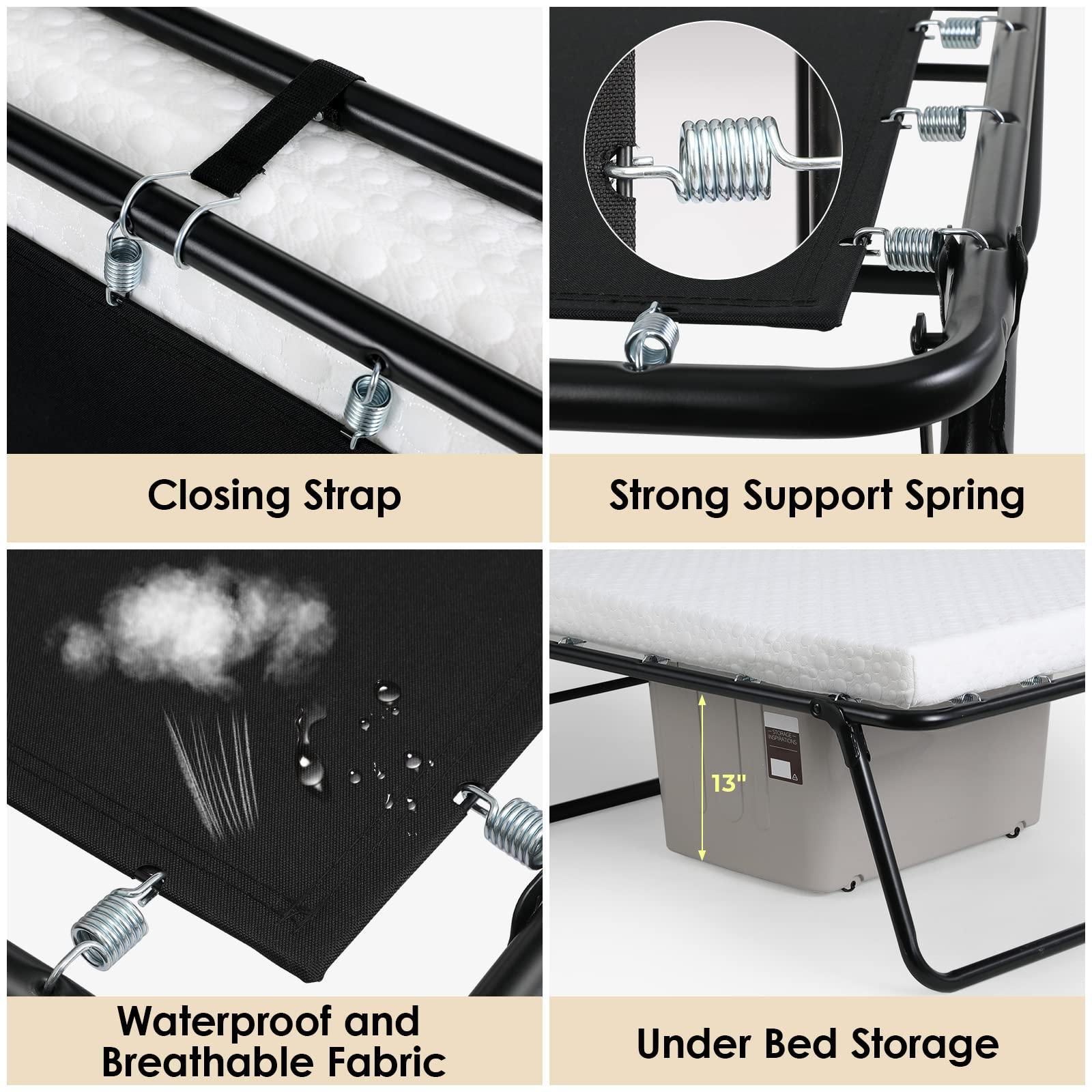 MAMIZO Folding Bed,Rollaway Bed with Mattress for Adults,Foldable Bed,Portable Bed,Metal Bed Frame with Memory Foam Mattress, Guest Bed for Bedroom,Office,Camp,No Assembly Required,(75\" x 31\"x14\")