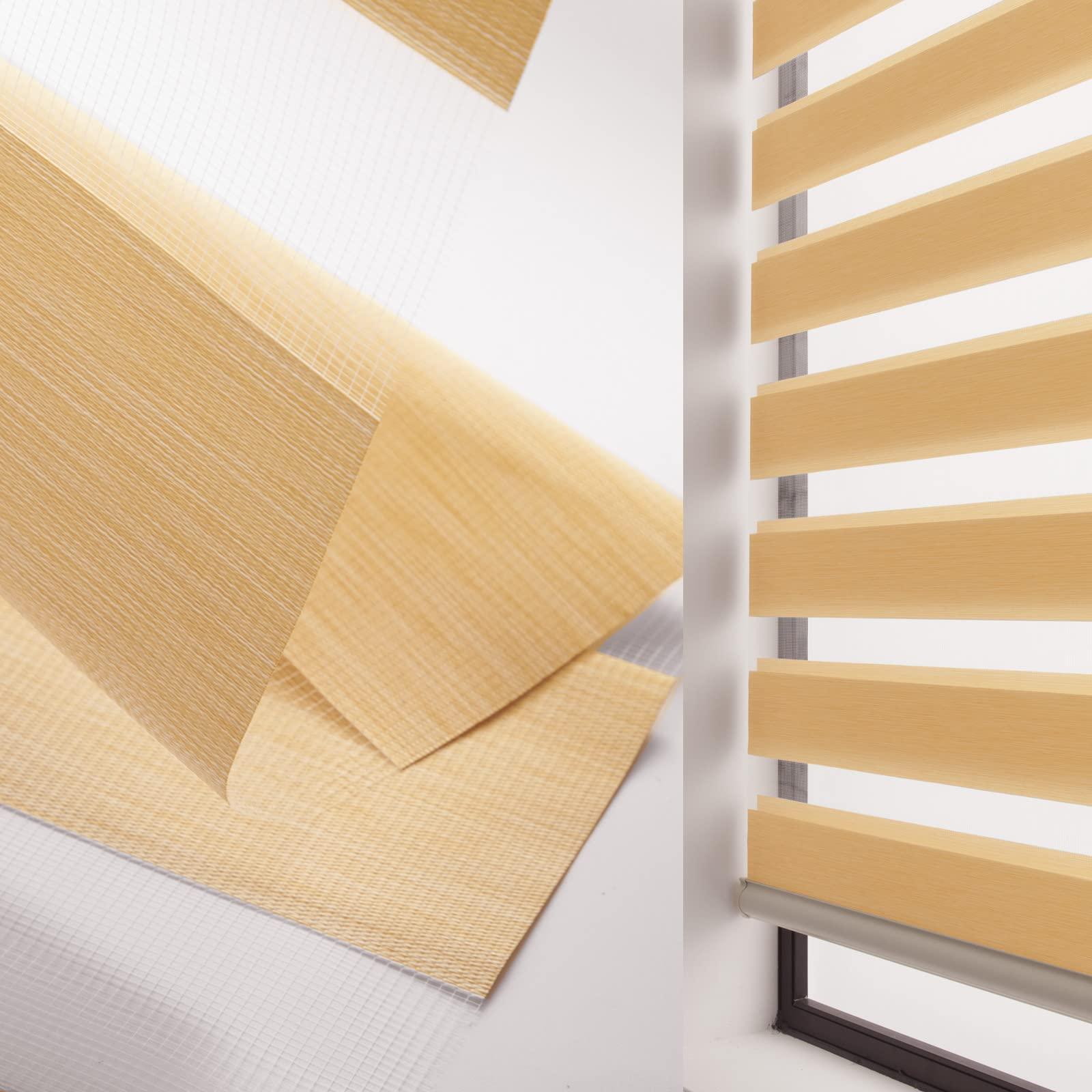 ACMEART ACMEART Motorized Zebra Shades with Remote,Dual Layer Automatic Window Blinds,Light Filtering Electric Blinds for Home Office Custom Size (Beige)