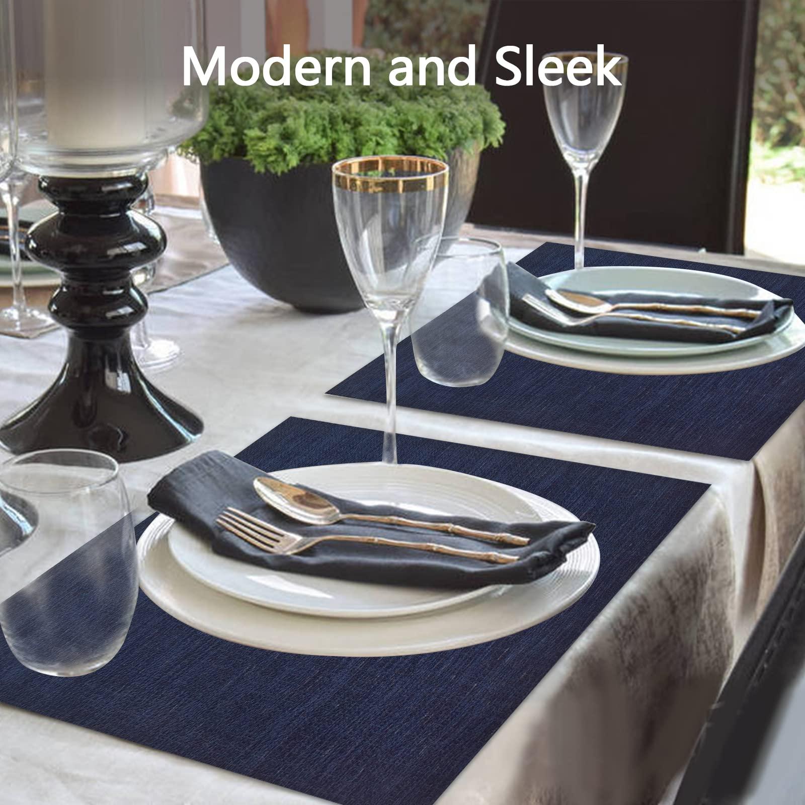 LIFEWEAR LIFEWEAR Placemat Set of 8,Woven Placemats,Outdoor/Indoor Placemats,Vinyl/Plastic Placemats, Washable Placemats,Table Placemats Set of 8Dark Blue
